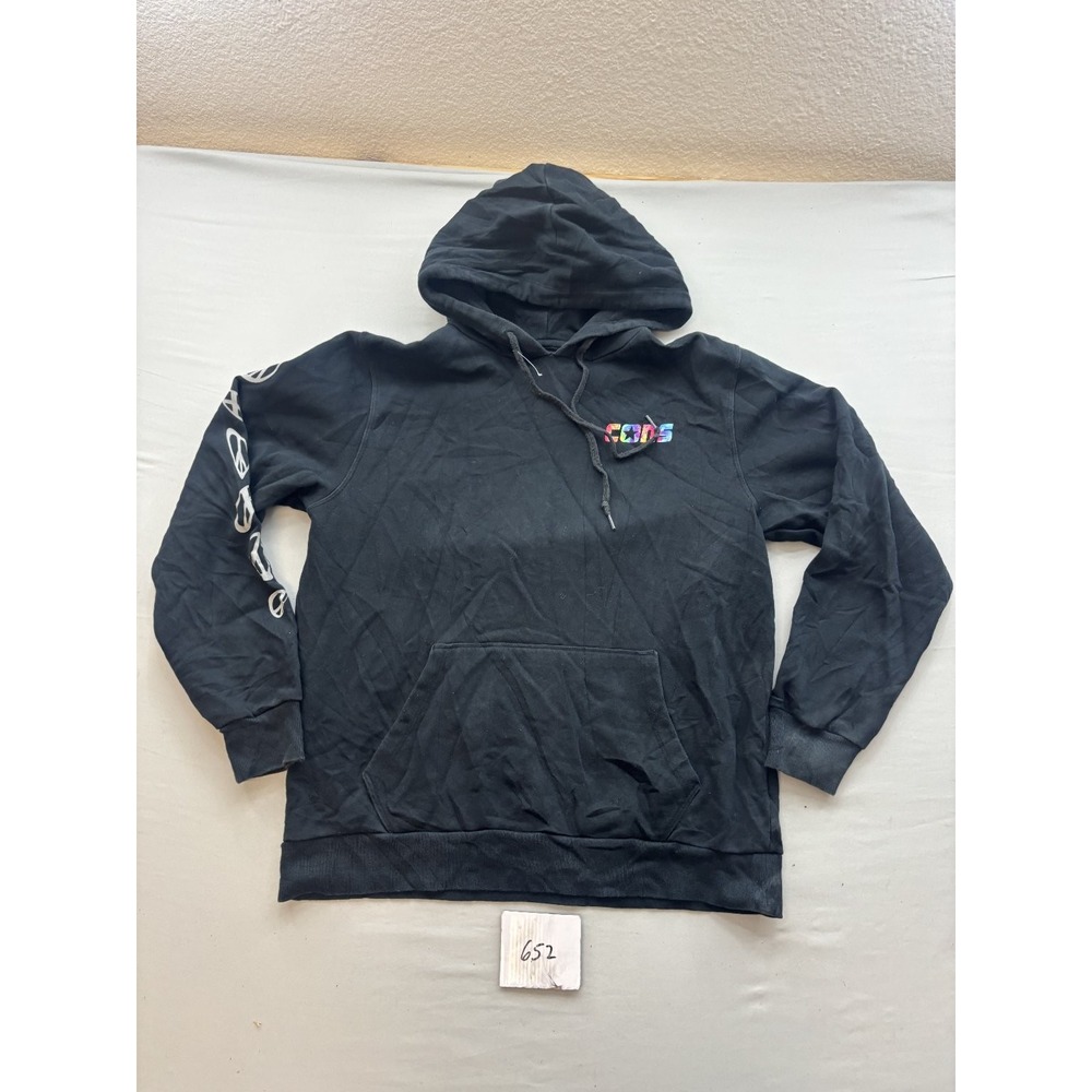 Converse CONS Mens Black Pullover Hoodie Peace Sign Sleeve Graphic Logo L